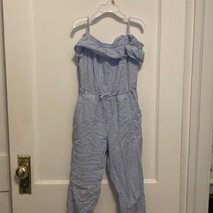 Striped off the shoulder romper with pockets!